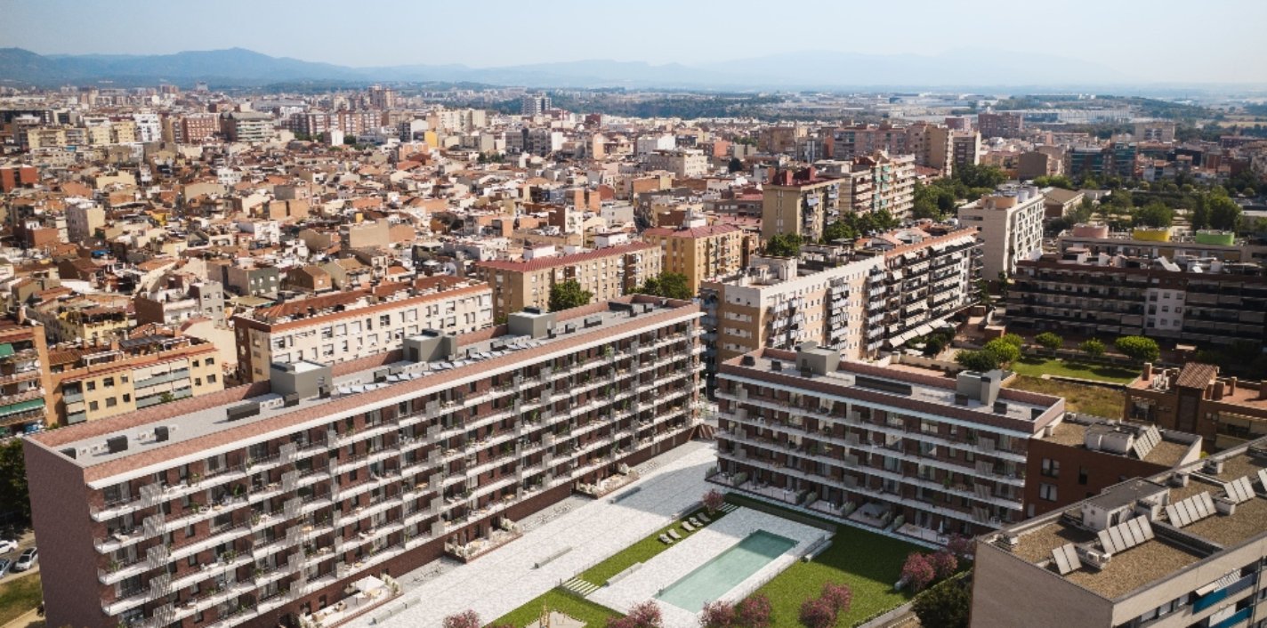 Imagen aérea de la nueva promoción Seyssel de AEDAS Homes en Barberà del Vallès